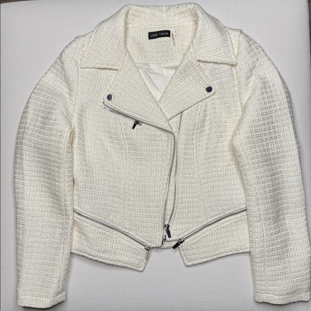Love Token Women's Cream Textured Blazer